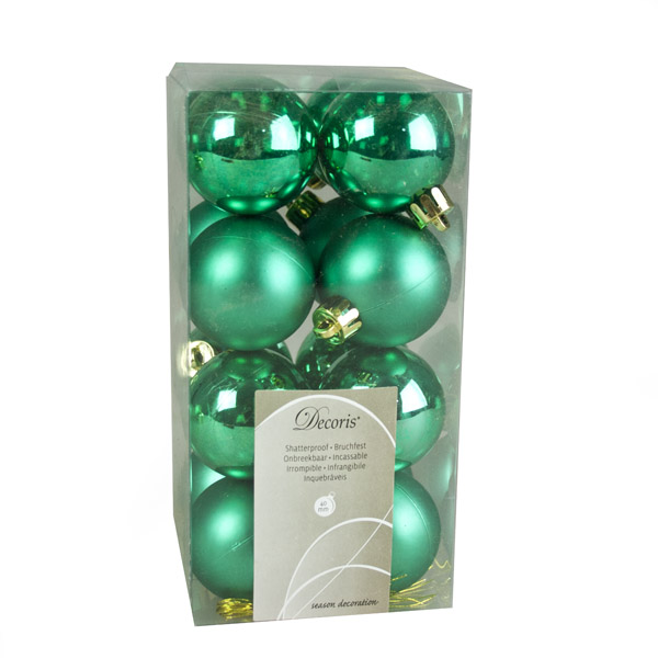 Emerald Green Fashion Trend Shatterproof Baubles - Pack Of 16 x 40mm