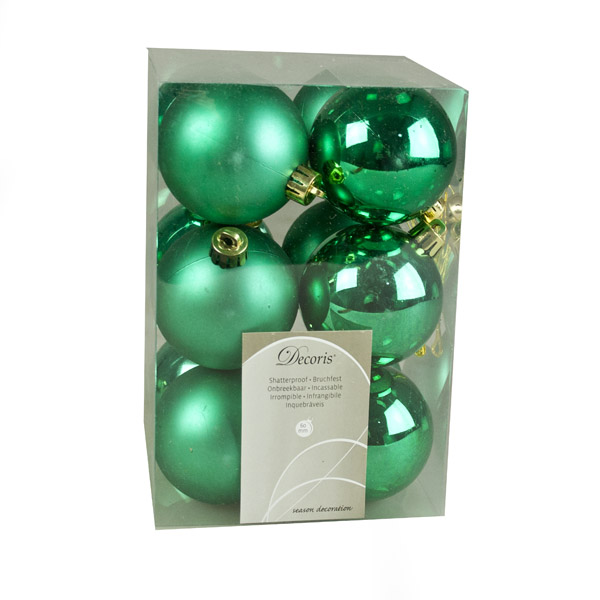 Emerald Green Fashion Trend Shatterproof Baubles - Pack Of 12 x 60mm