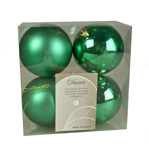 Emerald Green Fashion Trend Shatterproof Baubles - Pack Of 4 x 100mm
