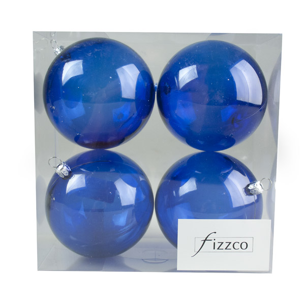 Blue Tinted Transparent Shatterproof Baubles - Pack of 4 x 90mm