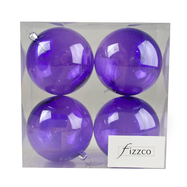 Purple Tinted Transparent Shatterproof Baubles - Pack of 4 x 90mm