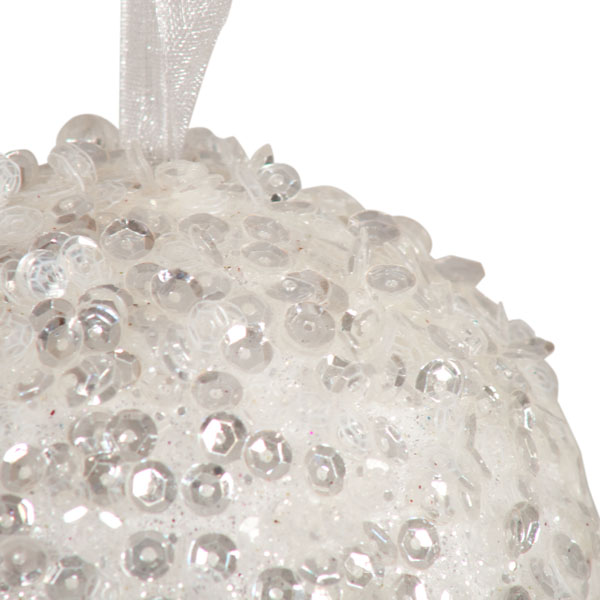 White Iridescent Beaded Ball  With Sequins - 80mm