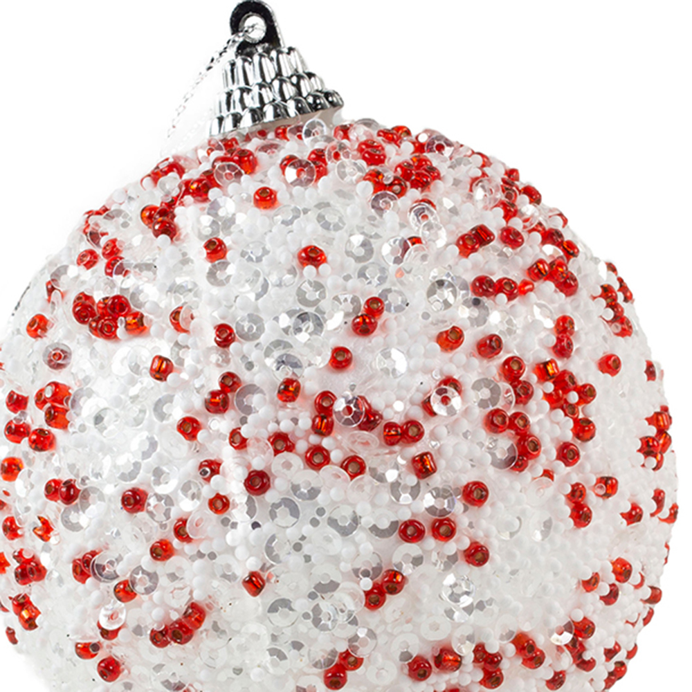 Spangle Bauble With White & Red Glitter - 80mm
