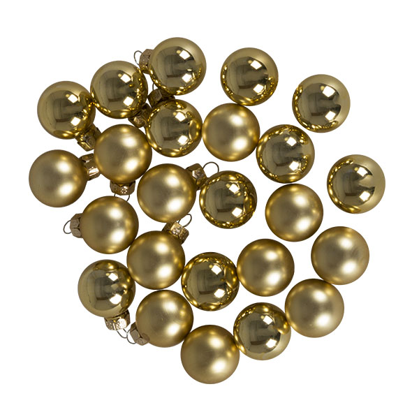 Gold Matt & Shiny Glass Baubles - 24 X 25mm