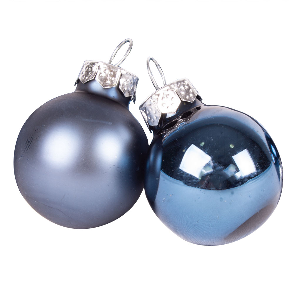 Night Blue Matt & Shiny Glass Baubles - 24 X 25mm