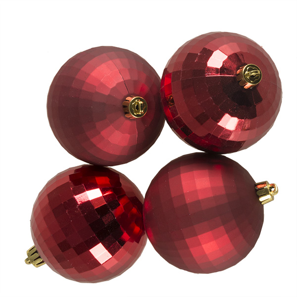 Pack Of 4 Christmas Red Shatterproof Disco Baubles - 80mm