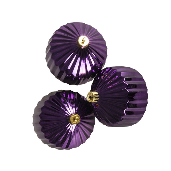Purple Geometric Shaped Ribbed Shatterproof Baubles - Pack of 3 x 80mm