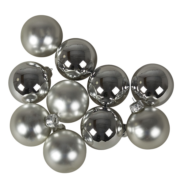 Tub Of Silver Shiny & Matt Glass Baubles - 10 X 60mm