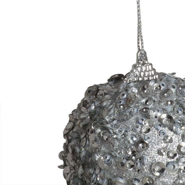 Silver Decorative Bauble With Glitter And Sequin Finish