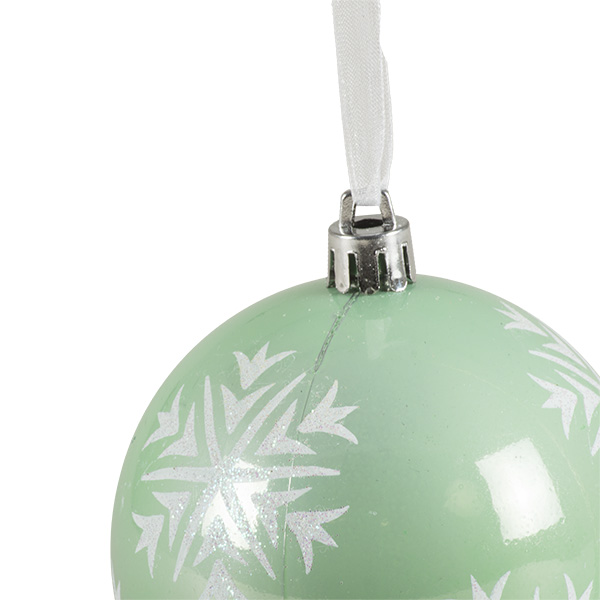 Pale Sage Green Shatterproof Bauble With Snowflake Decoration - 80mm