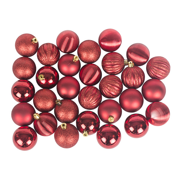 Christmas Red Mixed Finish Shatterproof Baubles - 30 X 60mm