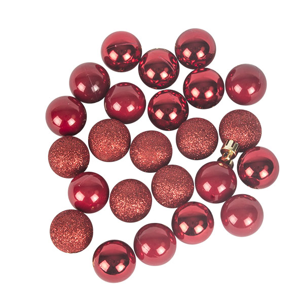 Red Mixed Finish Shatterproof Baubles - 24 X 30mm