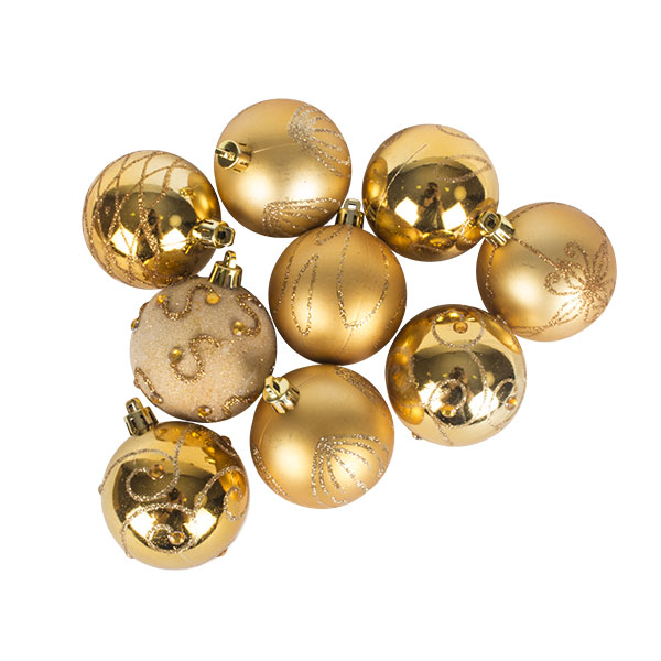 Pack Of Gold Decorated Shatterproof Baubles - 9 X 60mm