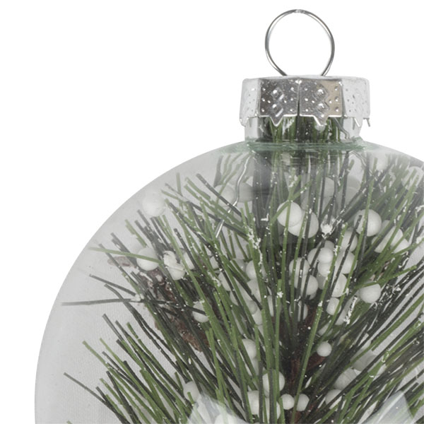 Clear Glass Bauble Range With Pine Sprig - Ball