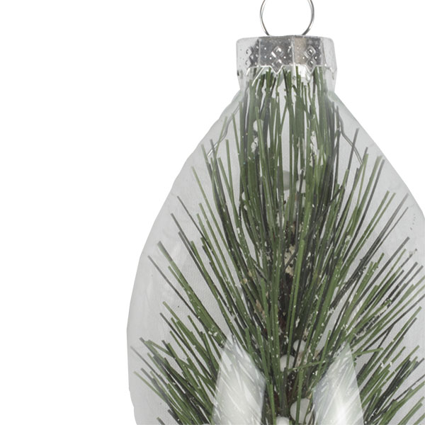 Clear Glass Bauble Range With Pine Sprig - Drop