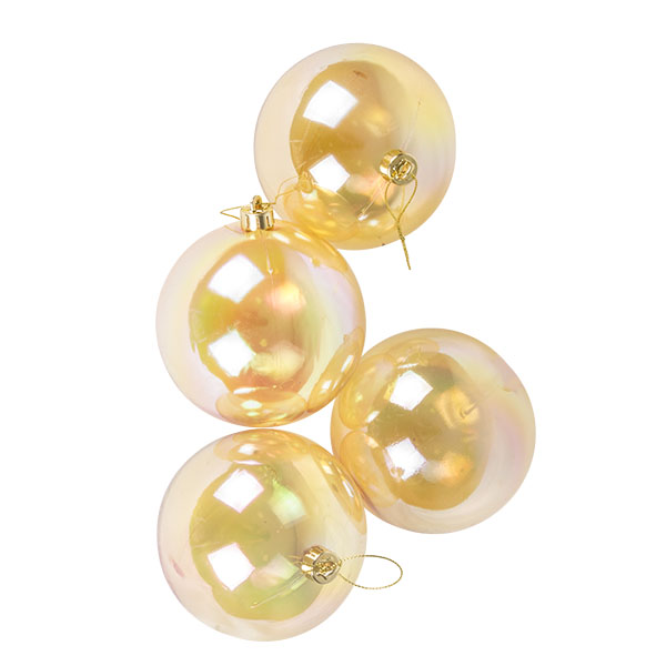 Gold Tinted Shatterproof Baubles With Iridescent Finish - Pack Of 4 X 100mm