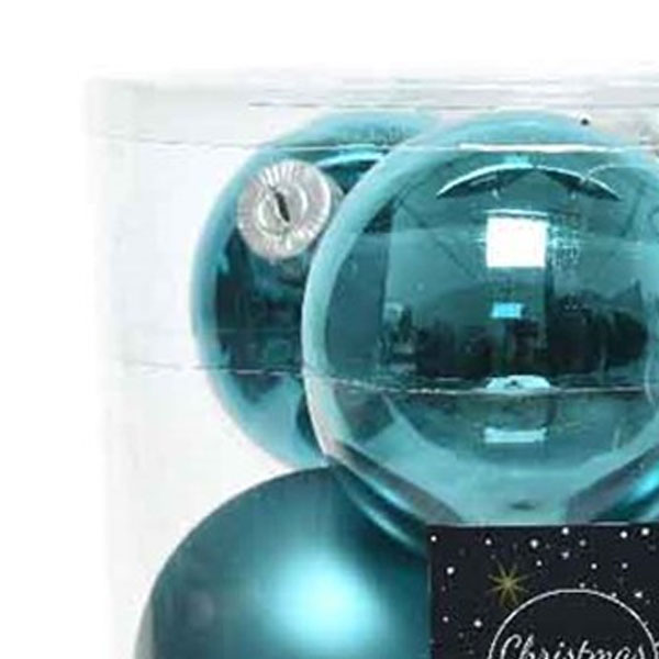 Tub Of Turquoise Shiny & Matt Glass Baubles - 6 X 80mm