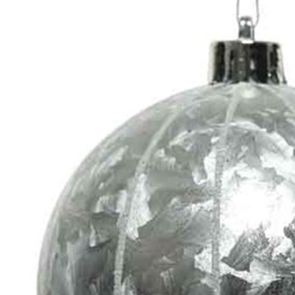 Silver Ice Lacquer Finish Shatterproof Bauble With Glitter Stripes - 80mm