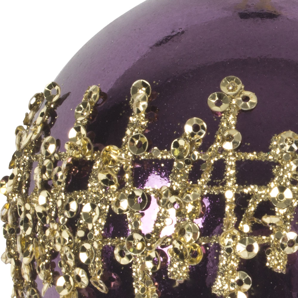 Dark Lavender Shatterproof Bauble With Gold Glitter Design - 80mm