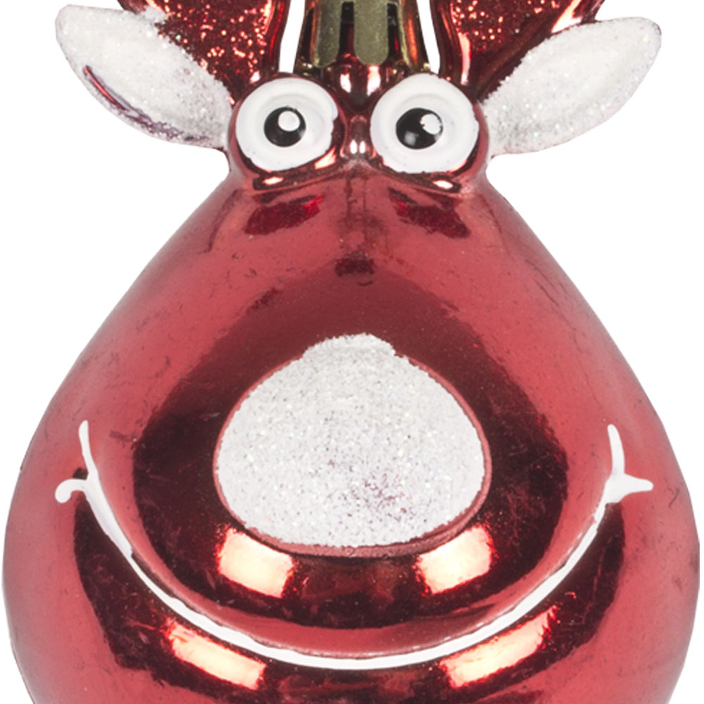 Red & White Shiny Shatterproof Reindeer Bauble - 11cm