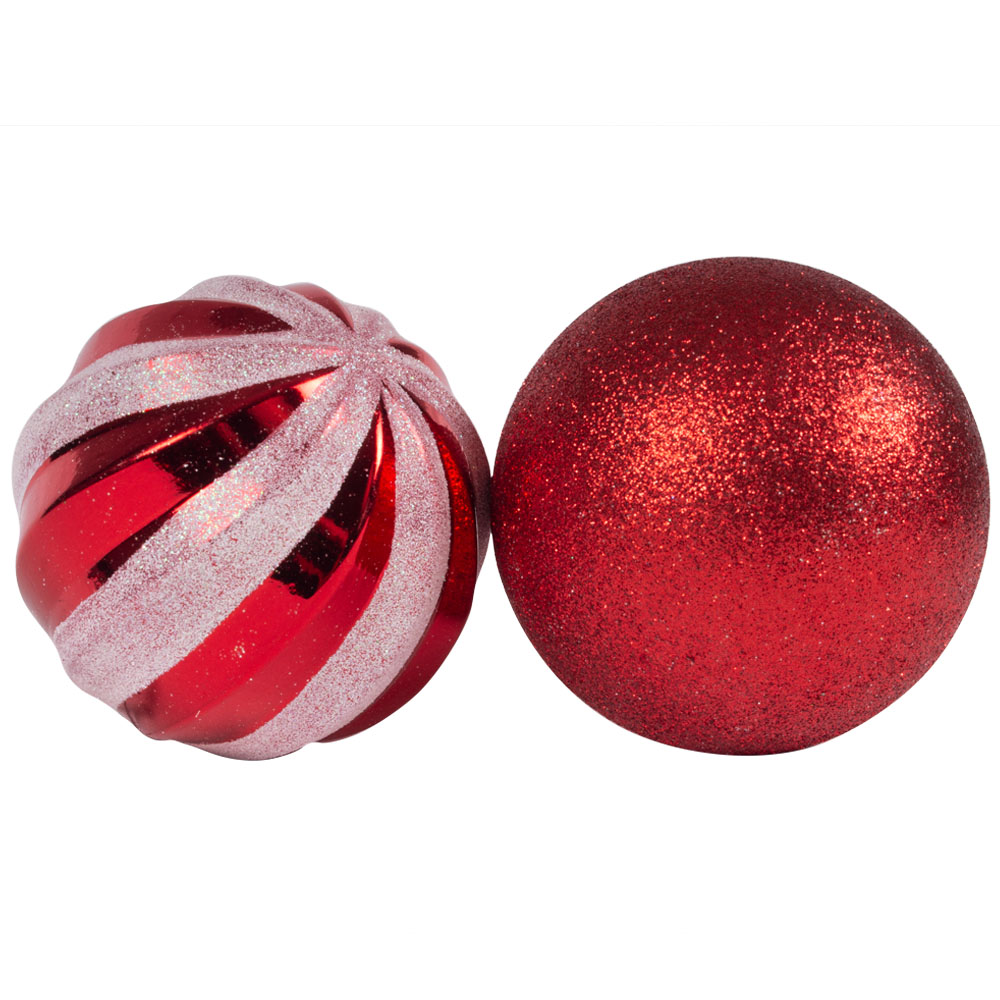 Pack Of 3 Red & White Shatterproof Baubles - 80mm