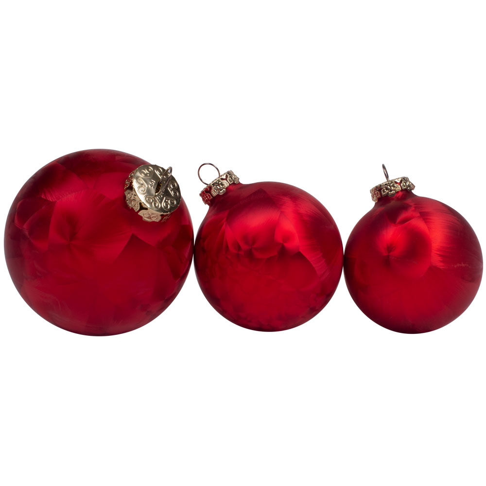 Ice Finish Red Glass Baubles Assorted Pack Of 18
