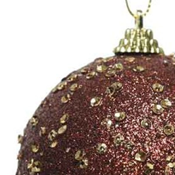 Rosewood Brown Glitter And Sequin Finish Bauble - 80mm