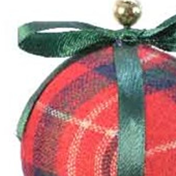 Fabric Tartan Bauble With Green Ribbon & Bow - 80mm