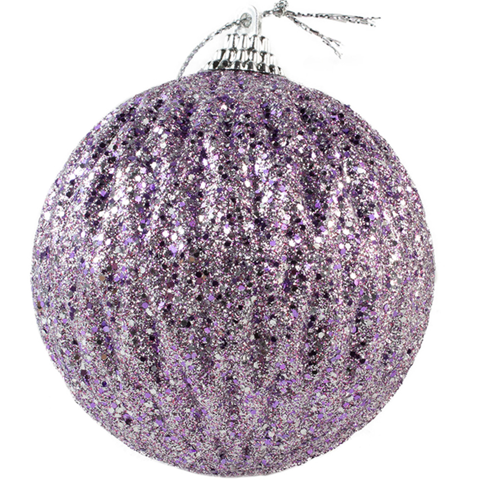 Ribbed Frosted Lilac Shatterproof Glitter Bauble - 80mm