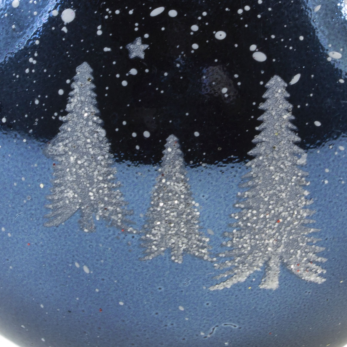 Night Blue Shatterproof Decorated Bauble With Glitter Christmas Tree Design - 80mm