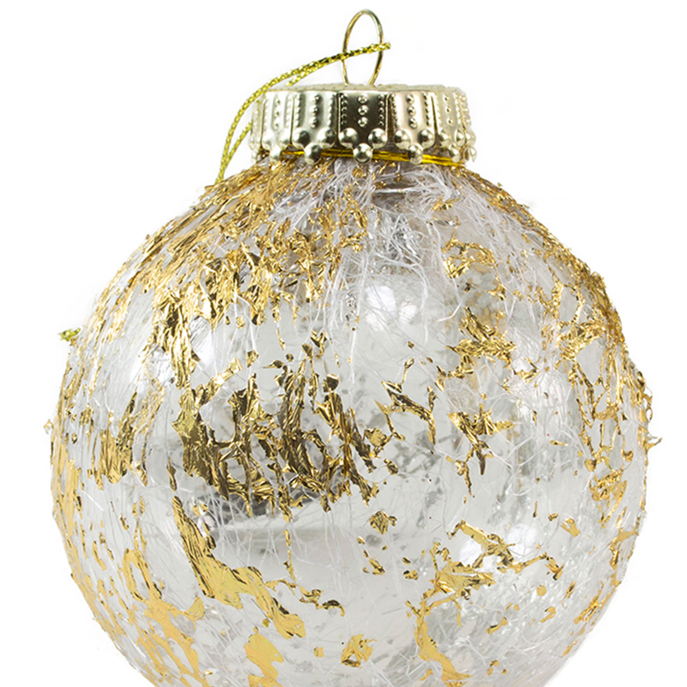 Clear Shatterproof Bauble With Gold Lace Effect - 80mm