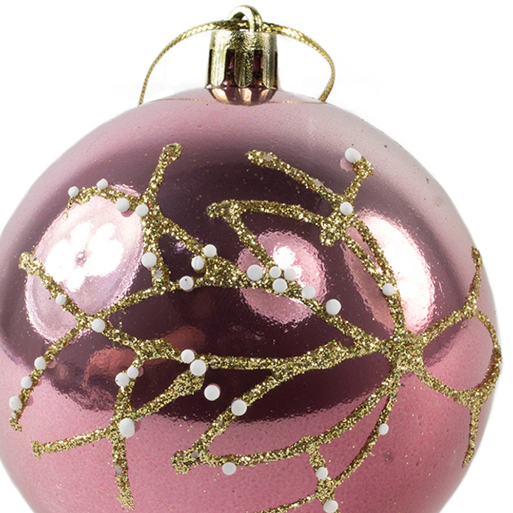 Shiny Velvet Pink Shatterproof Bauble With Glitter & Pearls - 80mm