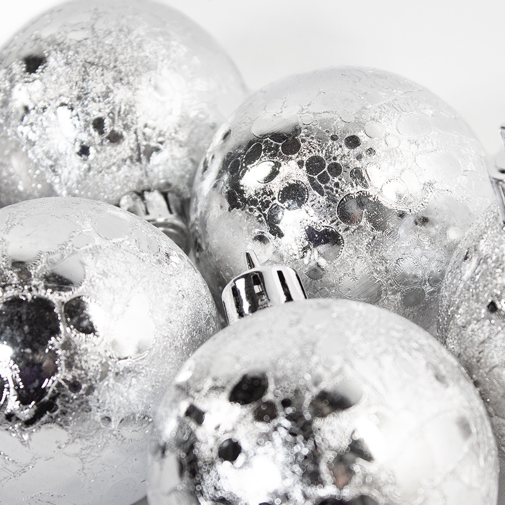 A Pack Of Silver Shatterproof Baubles With Crinkle Effect Finish - 6 x 60mm