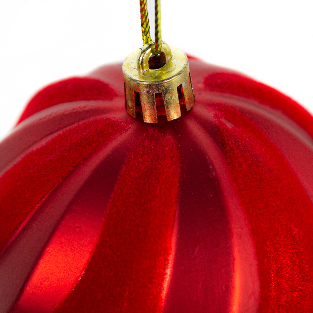Ribbed Christmas Red Shatterproof Bauble - Curve Design - 80mm