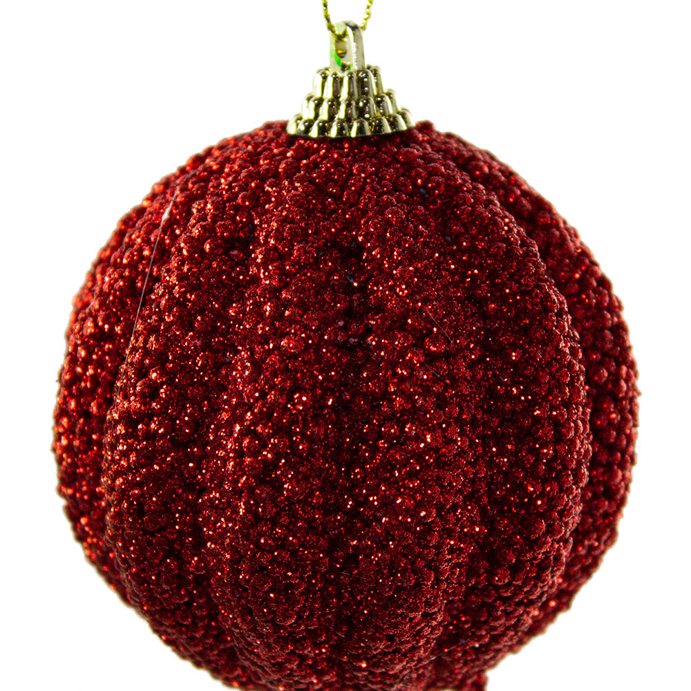Christmas Red Glitter Curve Design Bauble - 80mm