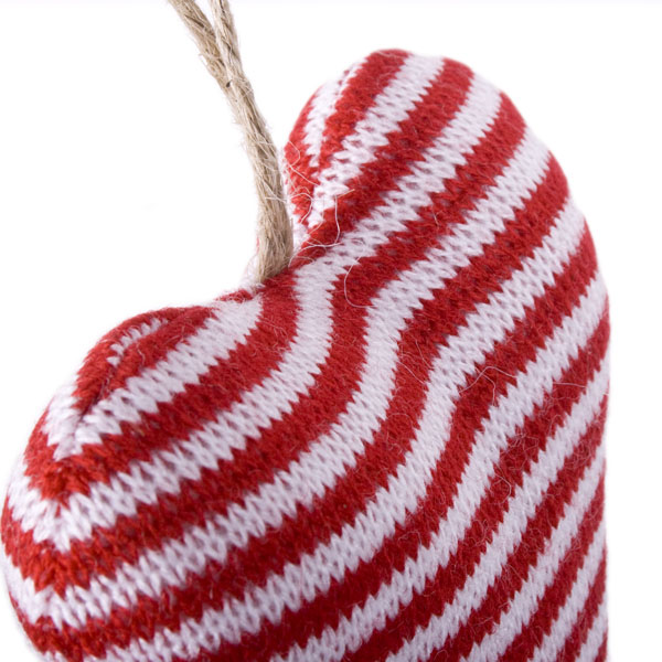 Gisela Graham Hanging Knitted Red And White Narrow Stripe Heart Decoration - 9cm