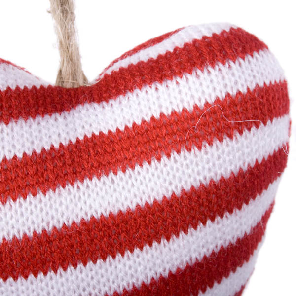Gisela Graham Hanging Knitted Red And White Wide Stripe Heart Decoration - 9cm