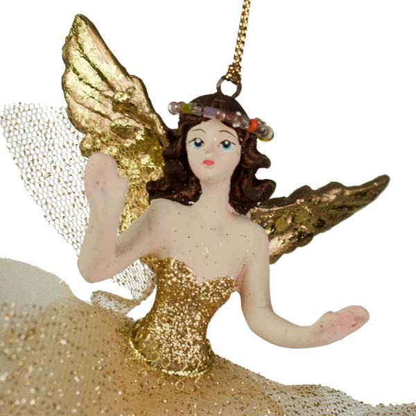Resin Fairy With Wings and Gold Glitter Dress - 12cm