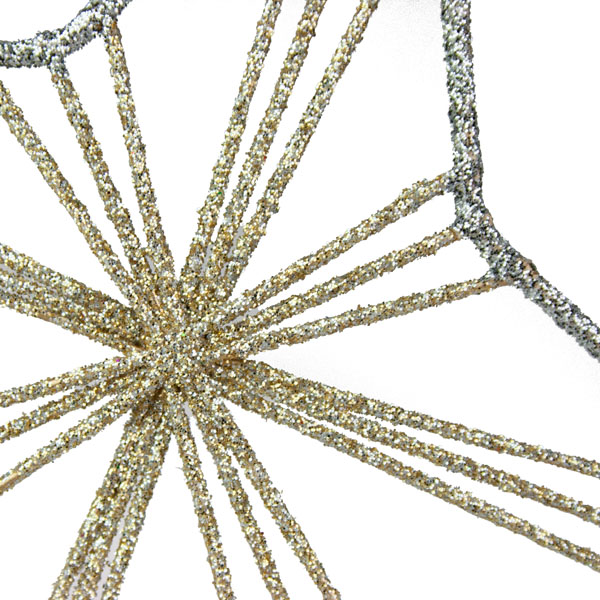 Silver & Champagne Gold Star Glittered Wire Decoration - 14cm