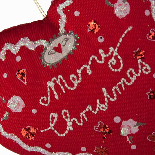 Gisela Graham Red Fabric Merry Christmas Heart - 9cm