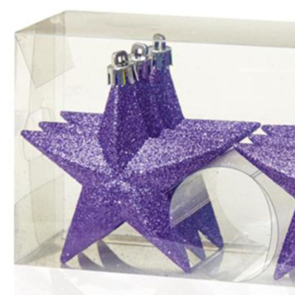 Pack Of 6 X 100mm Lilac Shatterproof Star Hanging Decorations