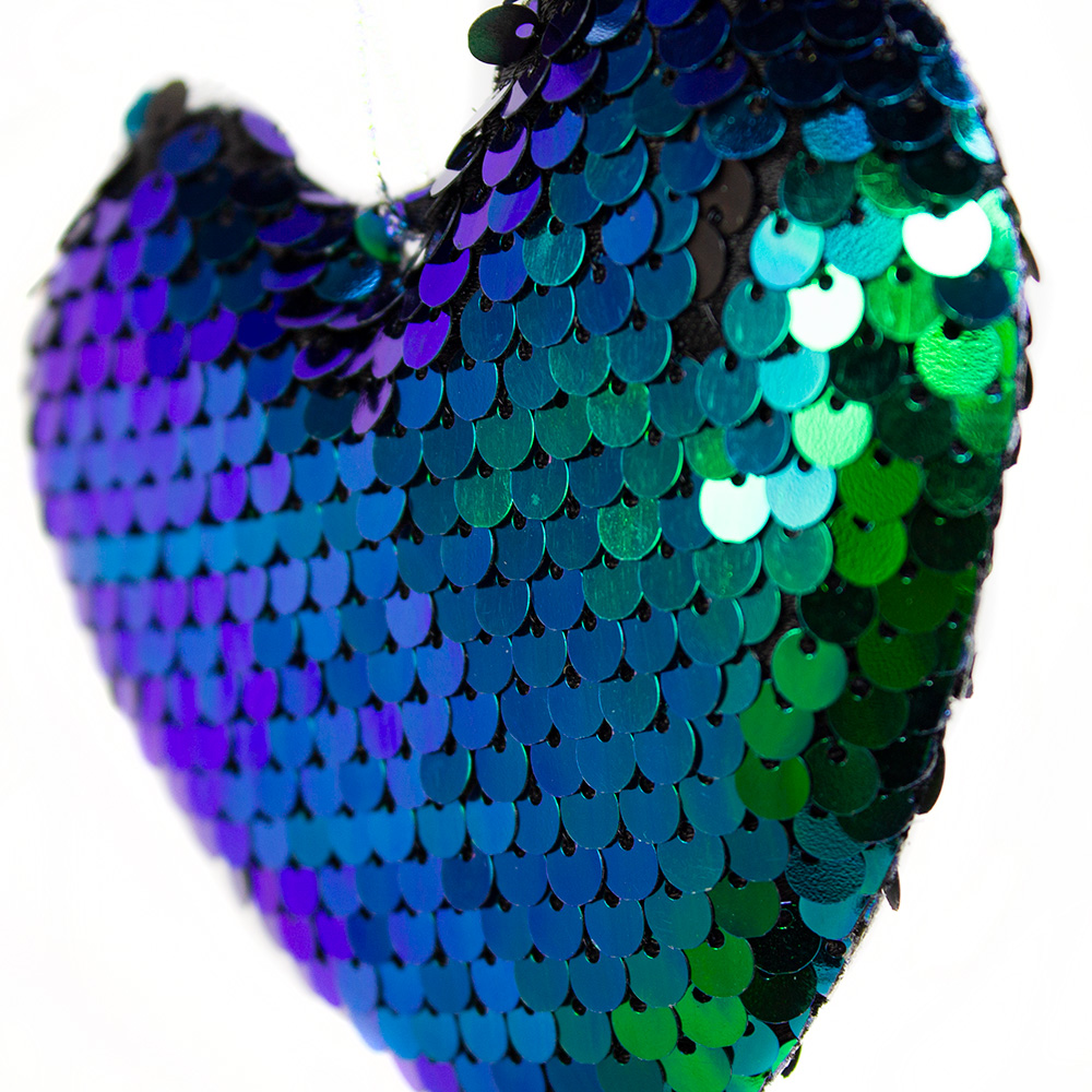 Blue & Green Sequin Heart Hanging Decoration