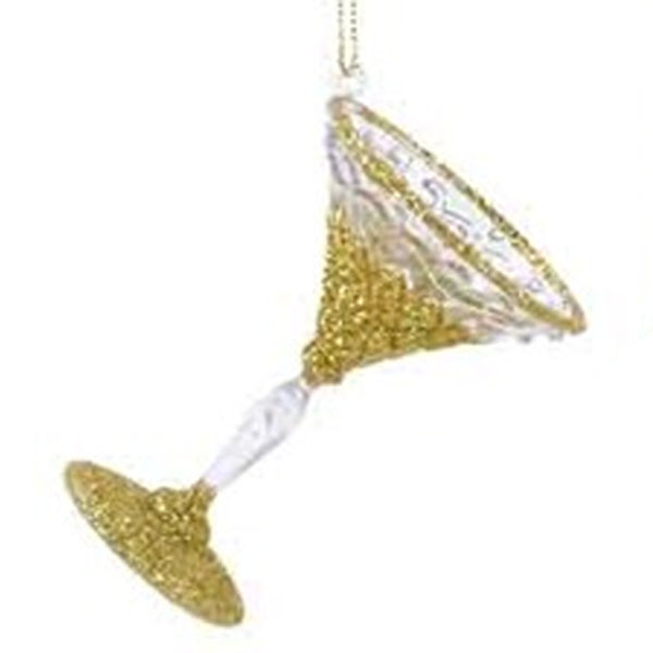 Pack Of 2 Acrylic Cocktail Glass Hanging Decorations With Gold Glitter Finish - 9cm