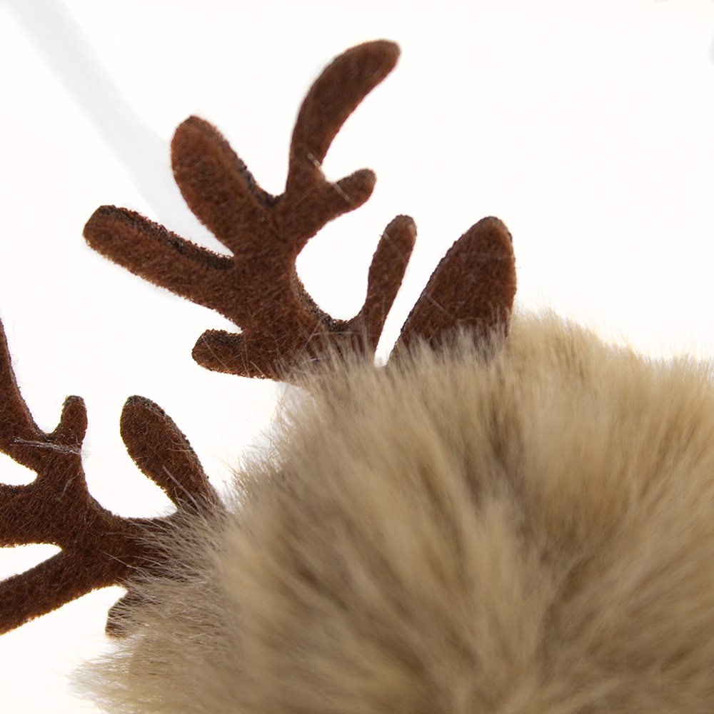 Wooden Hanging Decoration With Jute Hanger - Brown Fur Reindeer