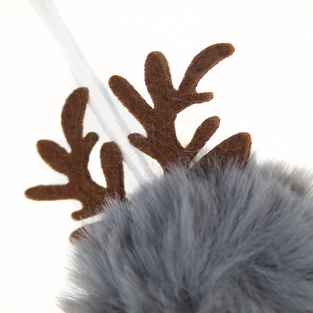 Wooden Hanging Decoration With Jute Hanger - Grey Fur Reindeer