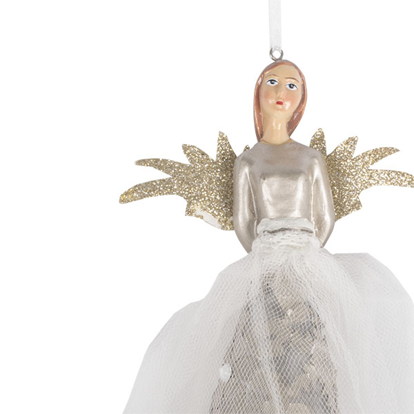 Champagne Gold Tree Top Angel With Spiked Wings - 21cm