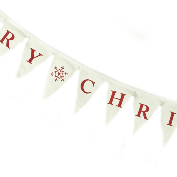 White & Red Fabric Merry Christmas Bunting - 1.8m
