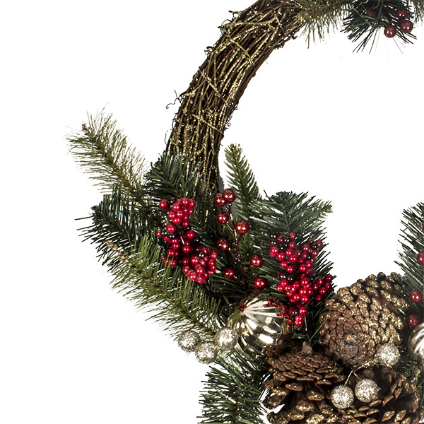 Red Berry And Natural Pine Cone Range - 45cm Rattan Wreath