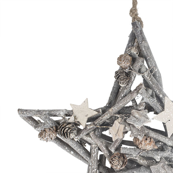 Twig Star Hanging Decoration With Cones & Glitter - 25cm