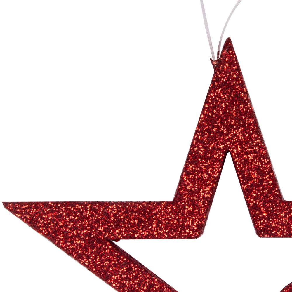 Pack Of 6 x Red Glitter Open Star Hangers - 12cm
